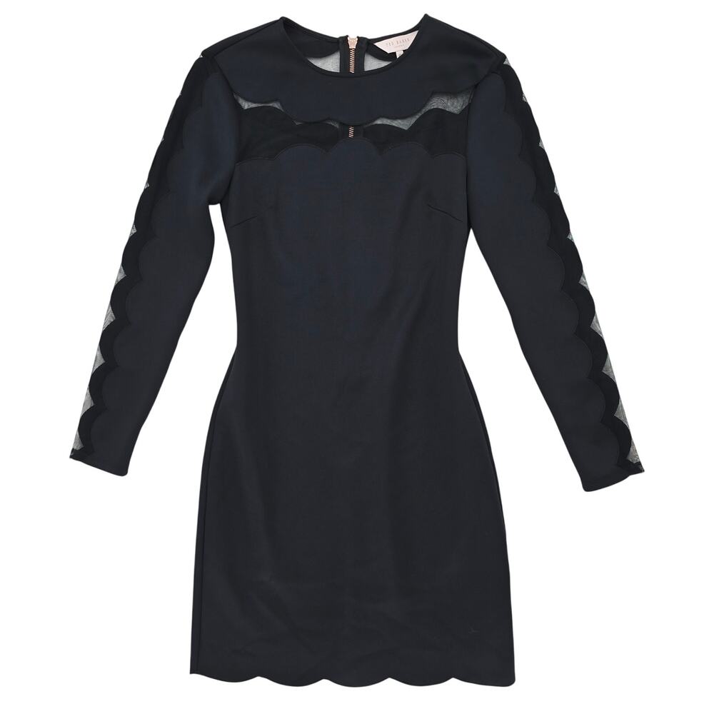 Ted Baker Serenity Mesh Scalloped Mini Bodycon Dress Black 0